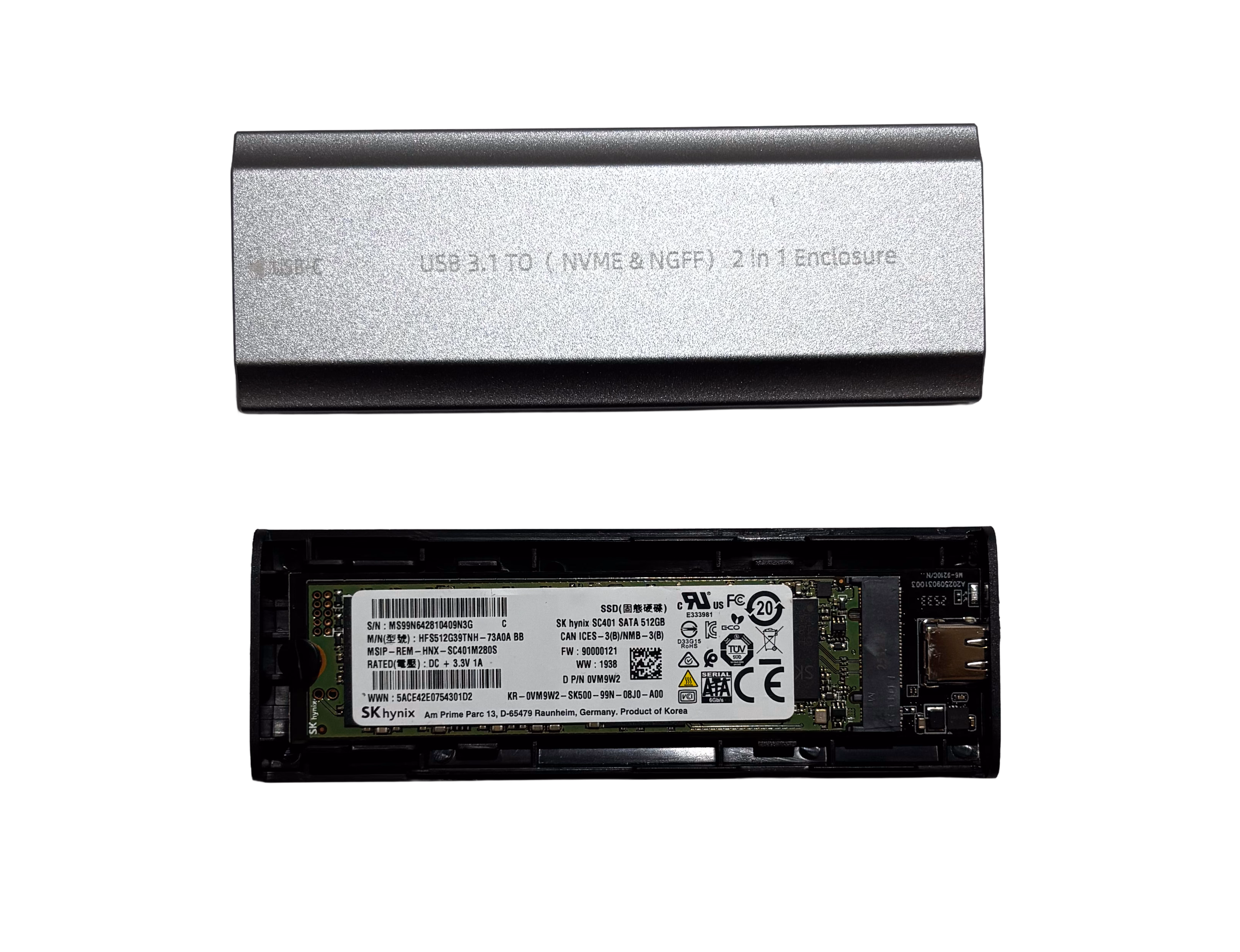 SK Hynix 512GB Portable SSD, M.2 SATA 2280, USB 3.1 Gen2 Type-C