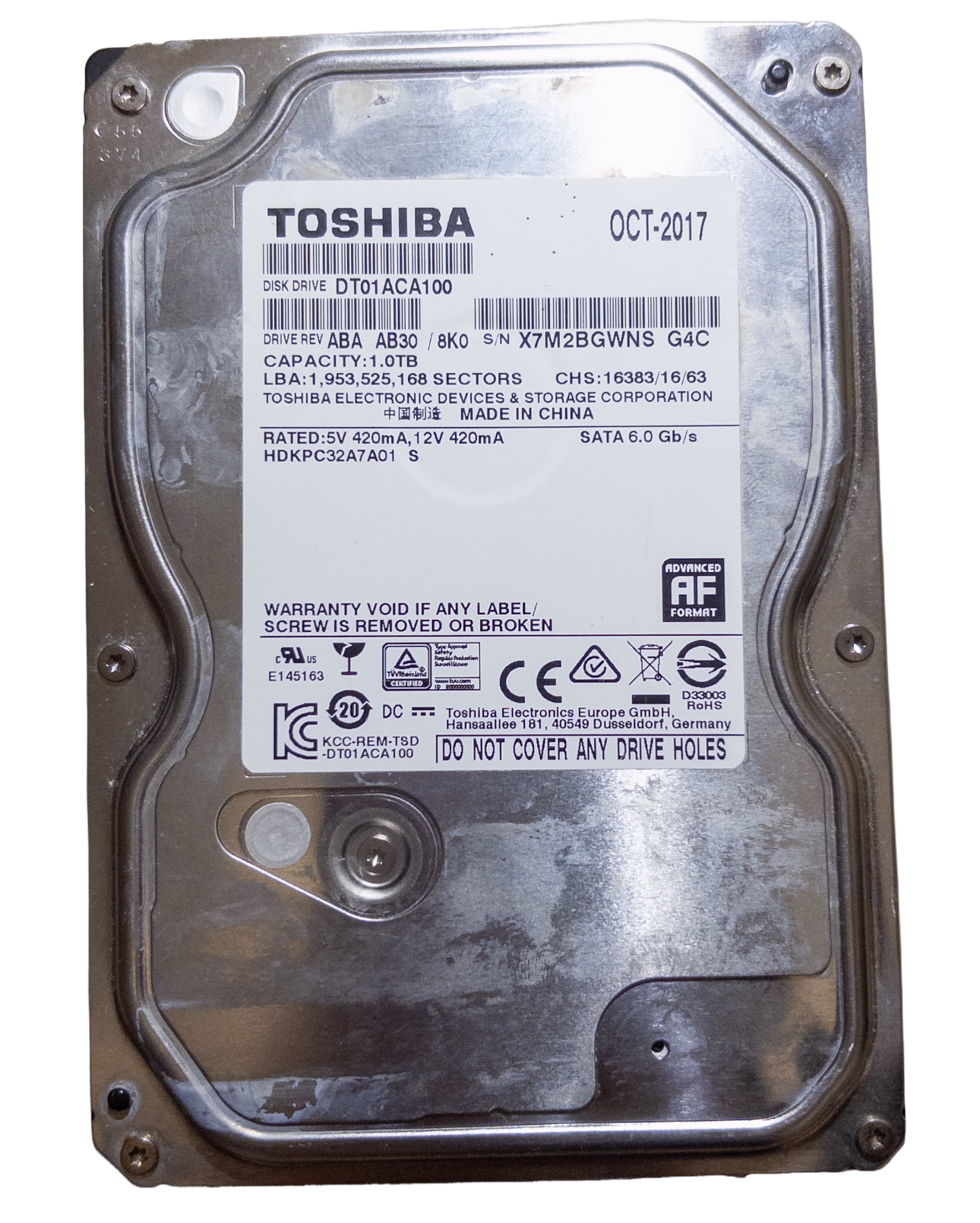 Toshiba 1TB HDD, 3.5", SATA III 7200RPM